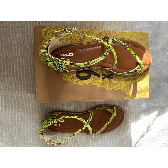 Mix No 6 Highlighter Yellow Snake Print Sandals 10M - Picture 9 of 10